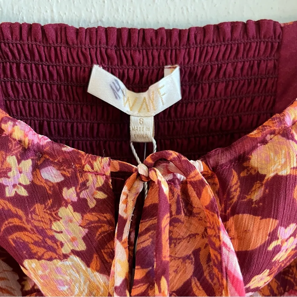 Wayf Dress Rosie Dress Red Roses Floral Asymmetrical Hem Puff Sleeves Sz S NWT - Image 3