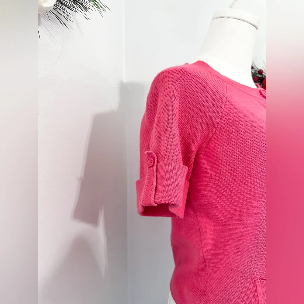 Loft Womens Pink Short Sleeve Sweater Button Up Cardigan Small - Image 4