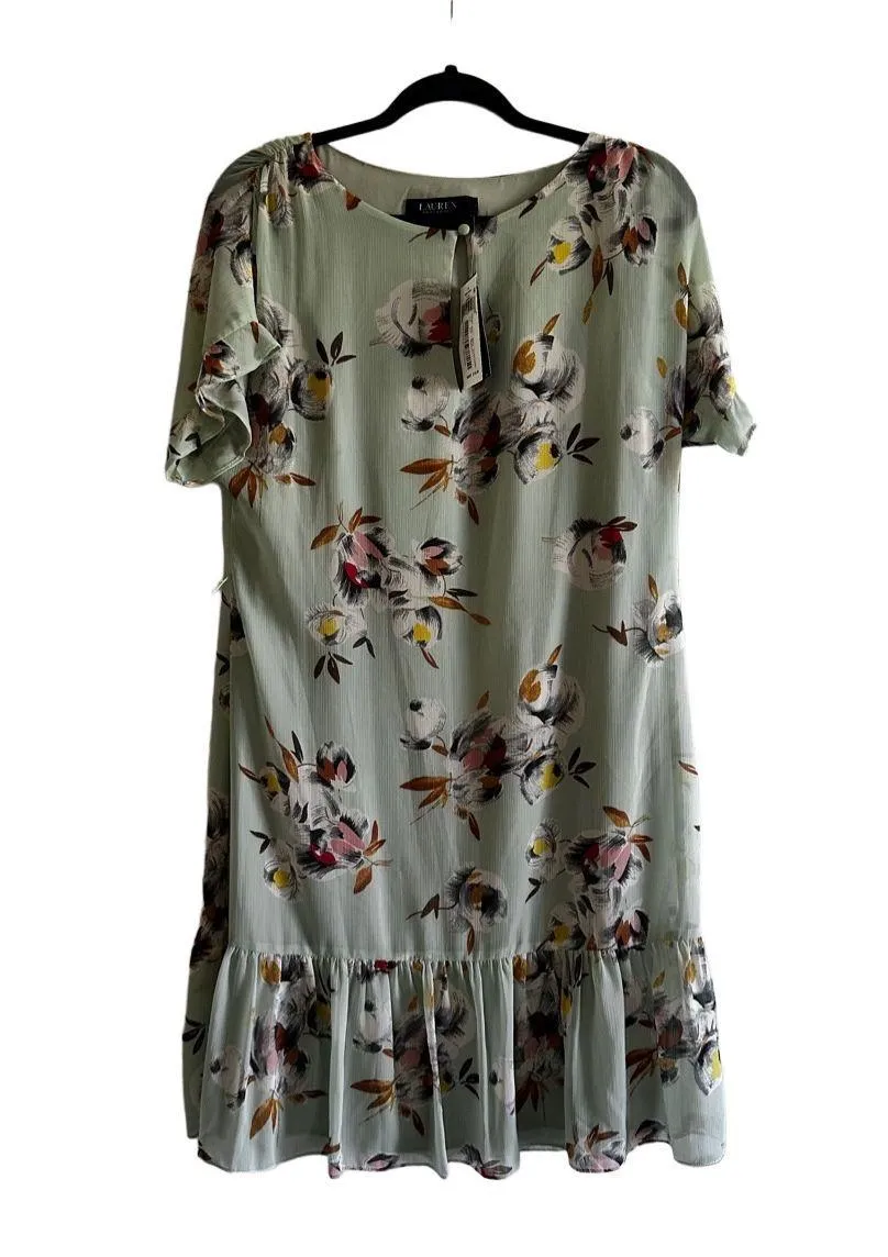 NWT Lauren  Green Floral Crinkled Georgette A Line Dress Size 6 No Belt !! - Image 3