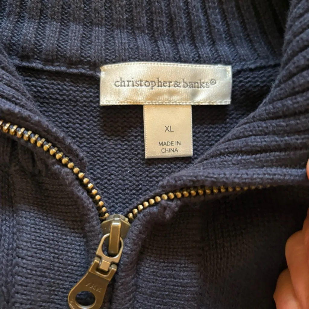 Christopher Banks Ribbed Knit Sweater Vest Navy Blue Sleeveless Zip Up Womens XL - Image 3