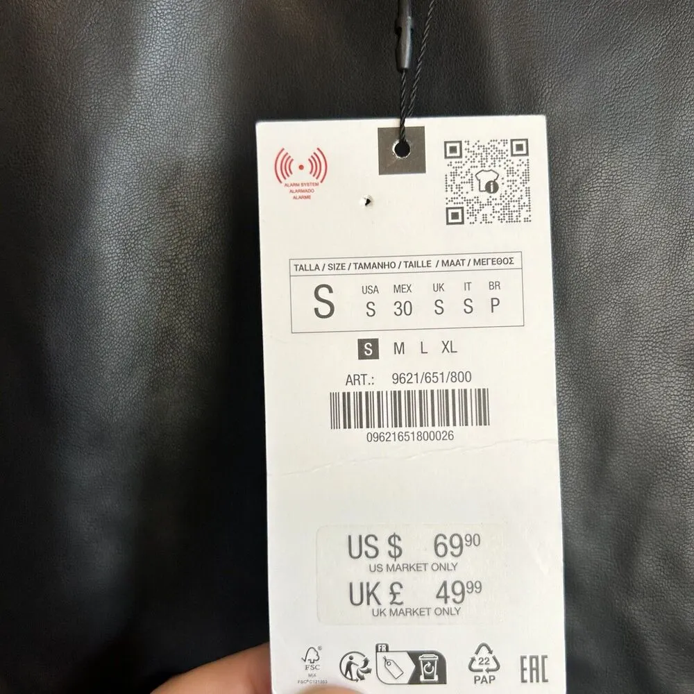 ZARA Pants Womens S Faux Leather Black Vegan Wide Leg Baggy Biker Gothic Moto - Image 5