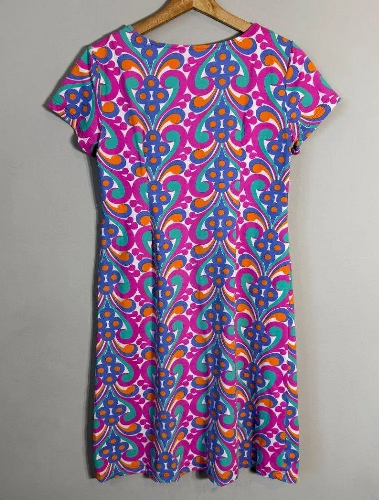 Katherine Way Key West Mod Retro Printed Dress Womens Small Multicolor Mini Twee White - Image 7