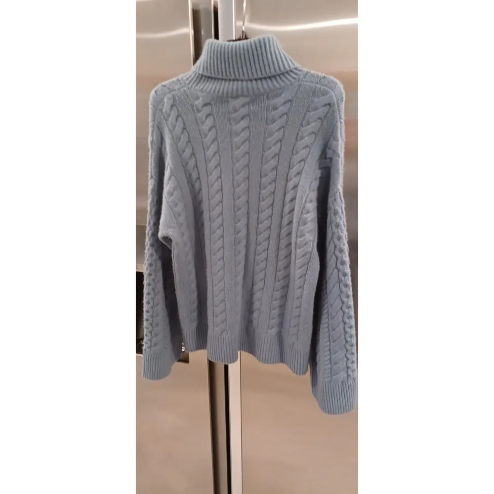 💕NAADAM💕 Wool Cashmere Cable Turtleneck Wool Cashmere ~ Mist Blue Medium M NWT - Image 7