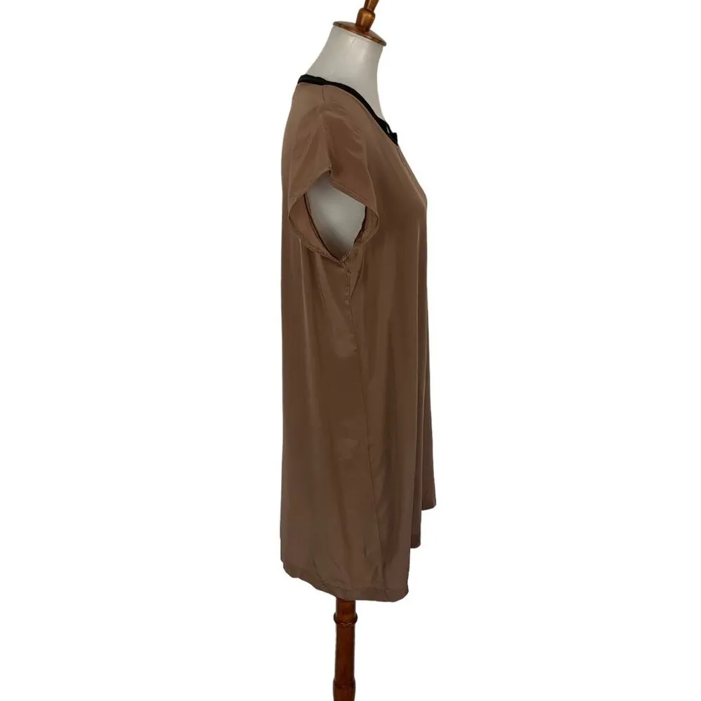 Kathy‎ Kemp Anna Silk Dress Brown Short Sleeve 3 Minimalist Boho Chic Size undefined - Image 3