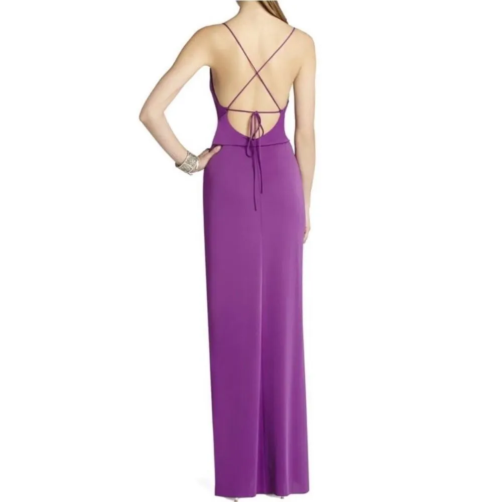 Bcbgmaxazria hedi dark orchid front slit gown size small - Image 2