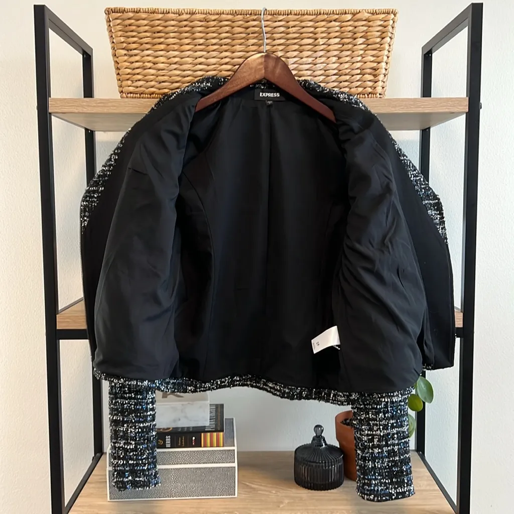 Express Tweed Asymmetrical Zip Blazer w/Pockets, S - Image 9