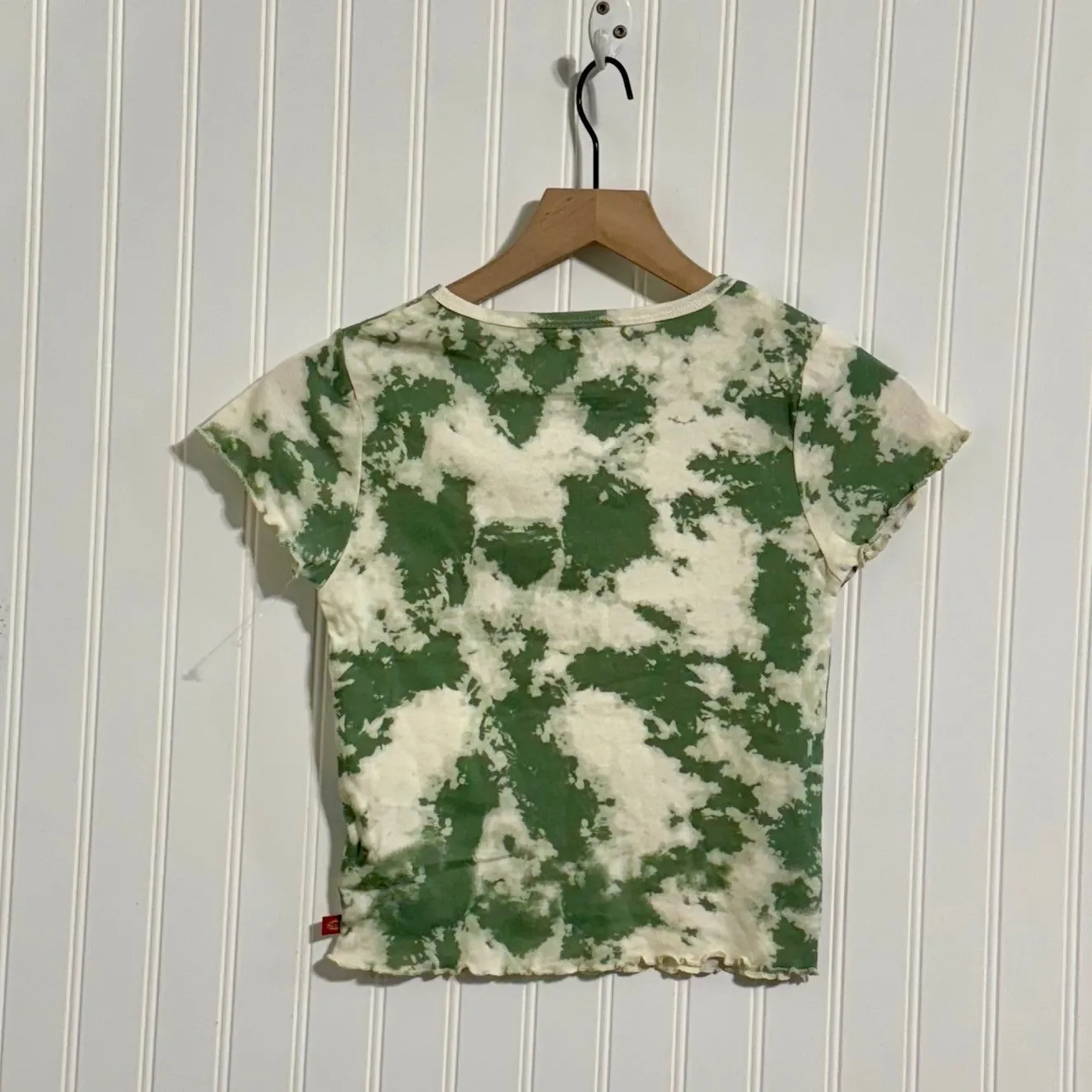 Dickies Girl Womens Small Tie Dye Baby Tee Green White Lettuce Trim Y2K Skater - Image 3
