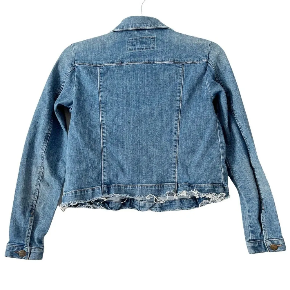 Loft Medium Wash Raw Hem Denim Trucker Jacket Size XXS - Image 2