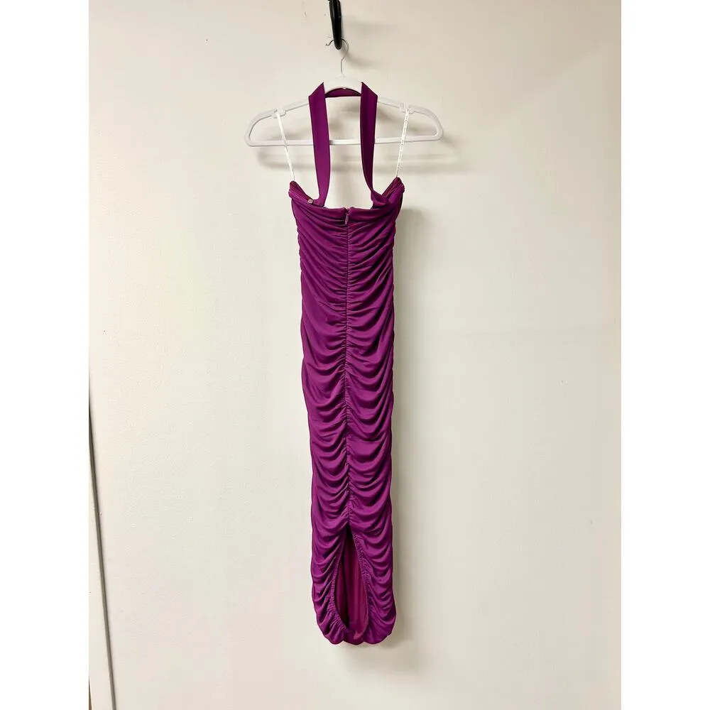 Miss Circle Halter Neck Bodycon Midi Dress with Crystal Embellishments Grapes XS Purple - Image 6