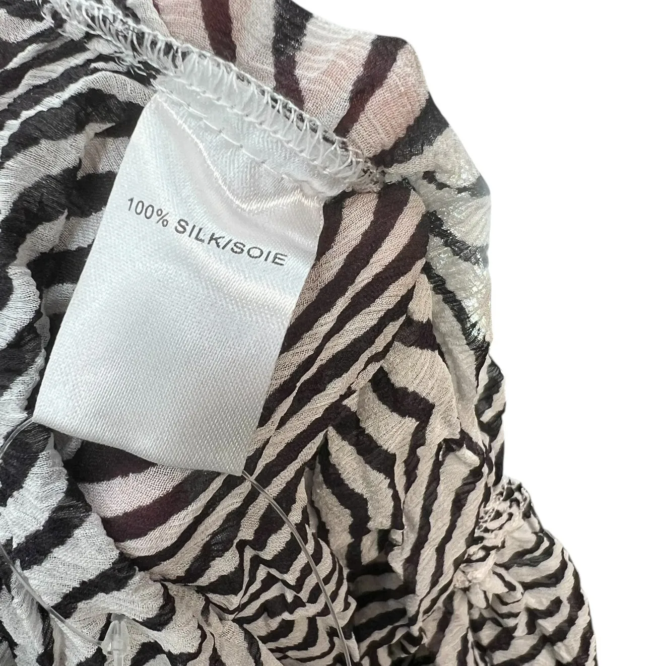 Tanya Taylor Shirt Top Blouse Button Down Ruched Zebra Print Silk Size 2 - Image 11