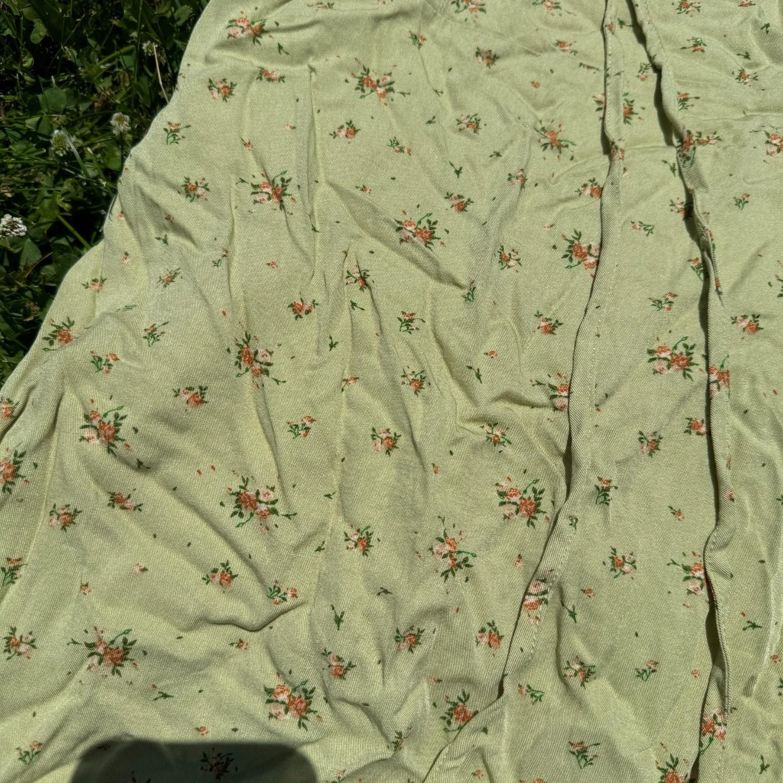 Simple Retro Green with Red Flower Short Sleeve Dress Size M Size M - Image 2