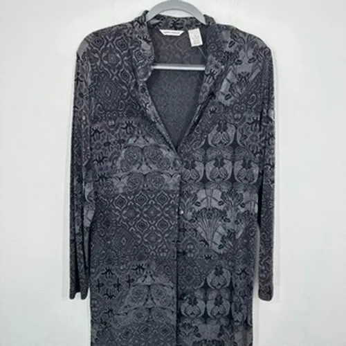 Vintage Laura Ashley Button Front Shirt Dress Black Gray Floral Goth Whimsigoth - Image 2