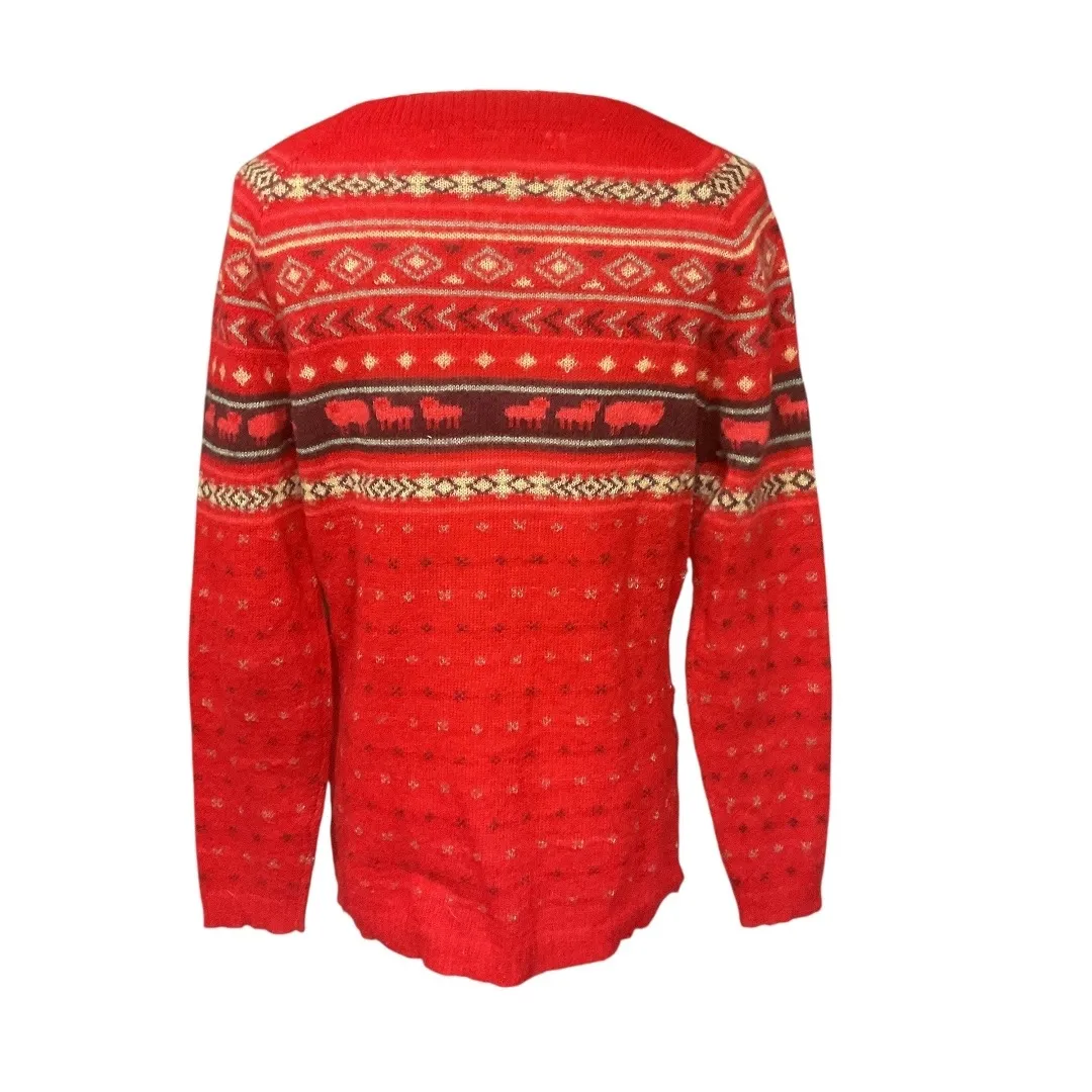 WOOLRICH Women's Mohair Fairisle II Pullover Knit Sweater Old Red Combo Size M - Image 5