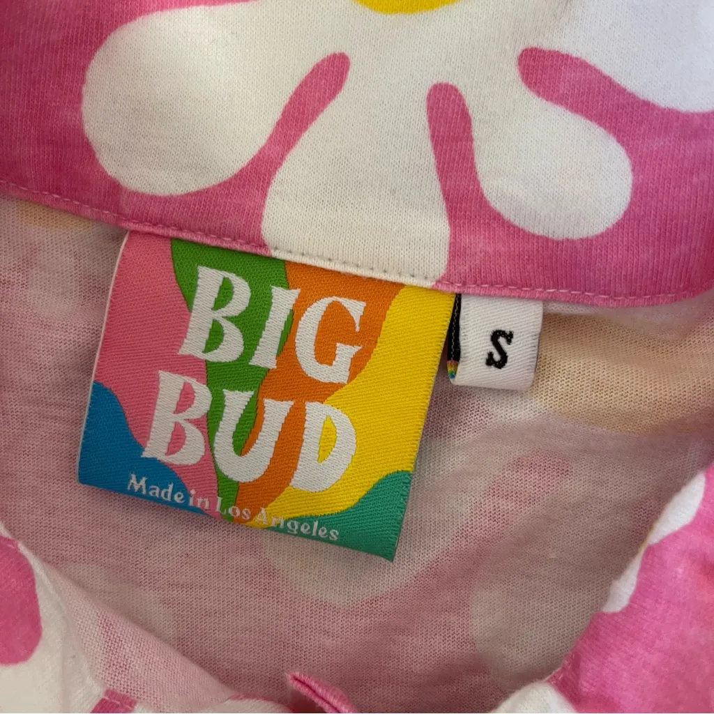 Big Bud Press Lazy Daisy Unisex Polo Soft Cotton Pink Floral USA Made Small - Image 6