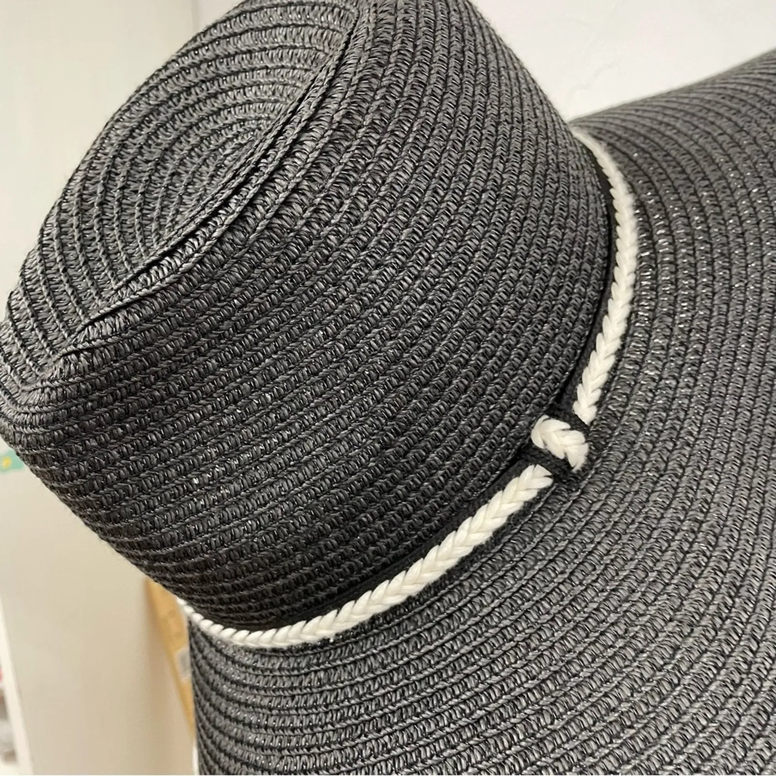 Large Black Boho Straw Woven Sun Hat Oversized Target Beach Vacation - Image 4