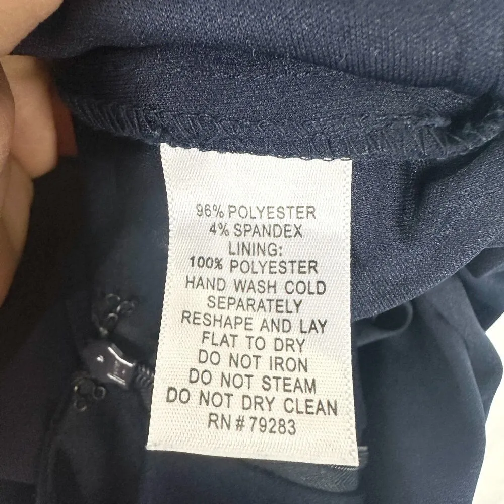 Crystal Lace Applique Long Sleeve Gown Size 20W Slit Navy - Image 10