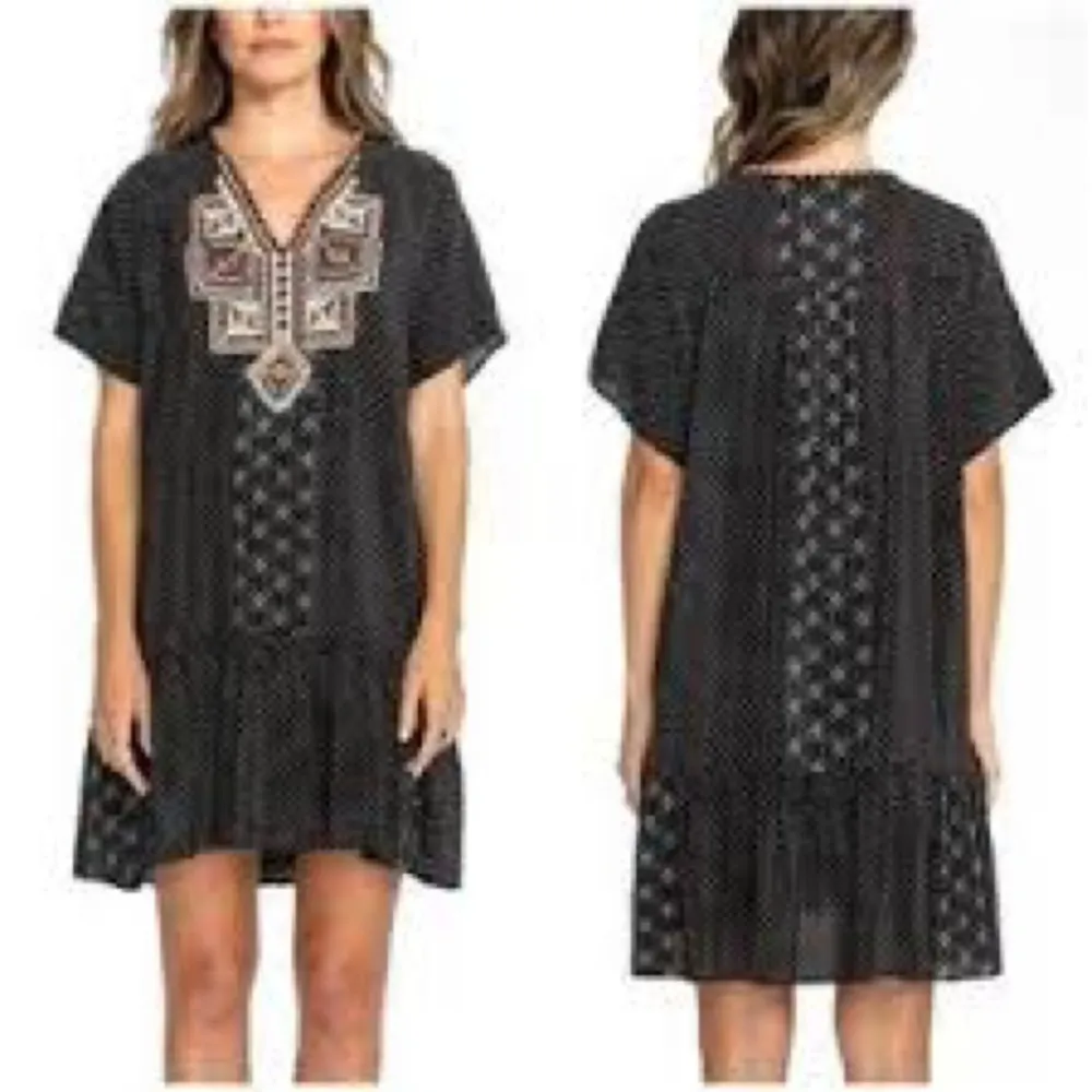 Johnny Was Silk Biya mini dress embroidered flowers floral ruffles short sleeve - Image 2