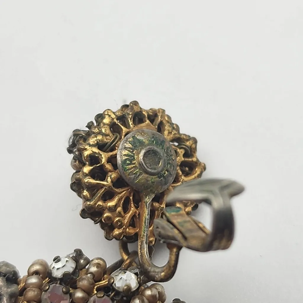 Vintage Miriam Haskell Dangling Faux Pearl & Rhinestones Hoop Clip - Image 9