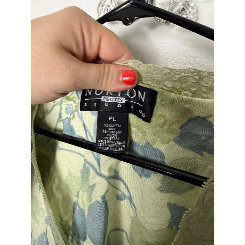 Vintage Y2K 00s Norton Green Blue Floral Linen Sheath Mini Dress Size Large P - Image 3