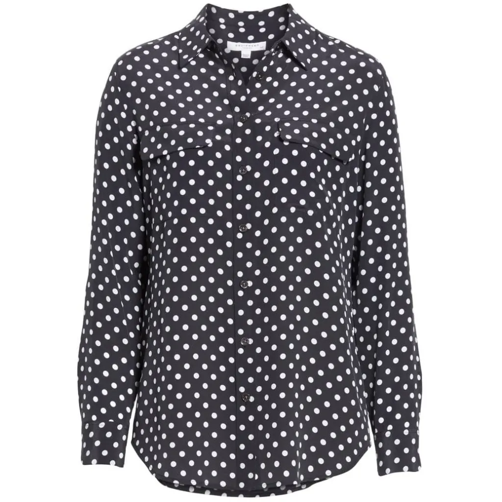 NWT Equipment Signature Slim in Eclipse White Polka Dot Silk Button Down Shirt S - Image 6