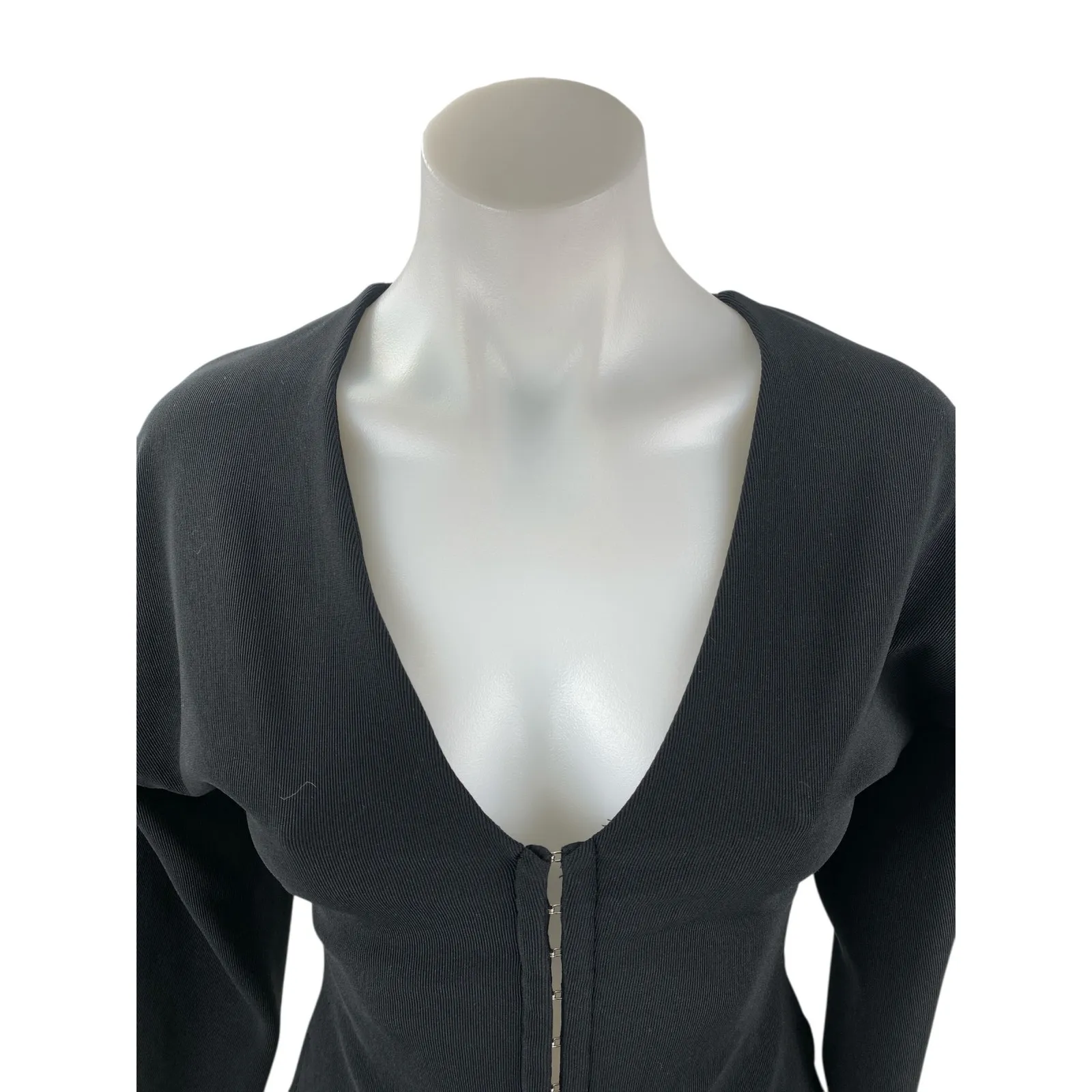 ASOS Design Women's Black Long Balloon Sleeve V Neck Hook Eye Blouse Top Size XS - Image 2