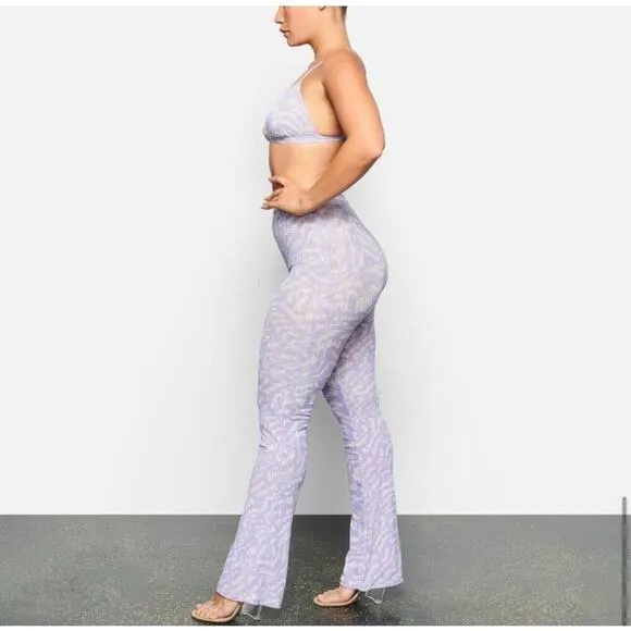 Skims Mesh Pants Sz M Purple Lilac Flare Abstract Logo High Waist Lounge​ - Image 2