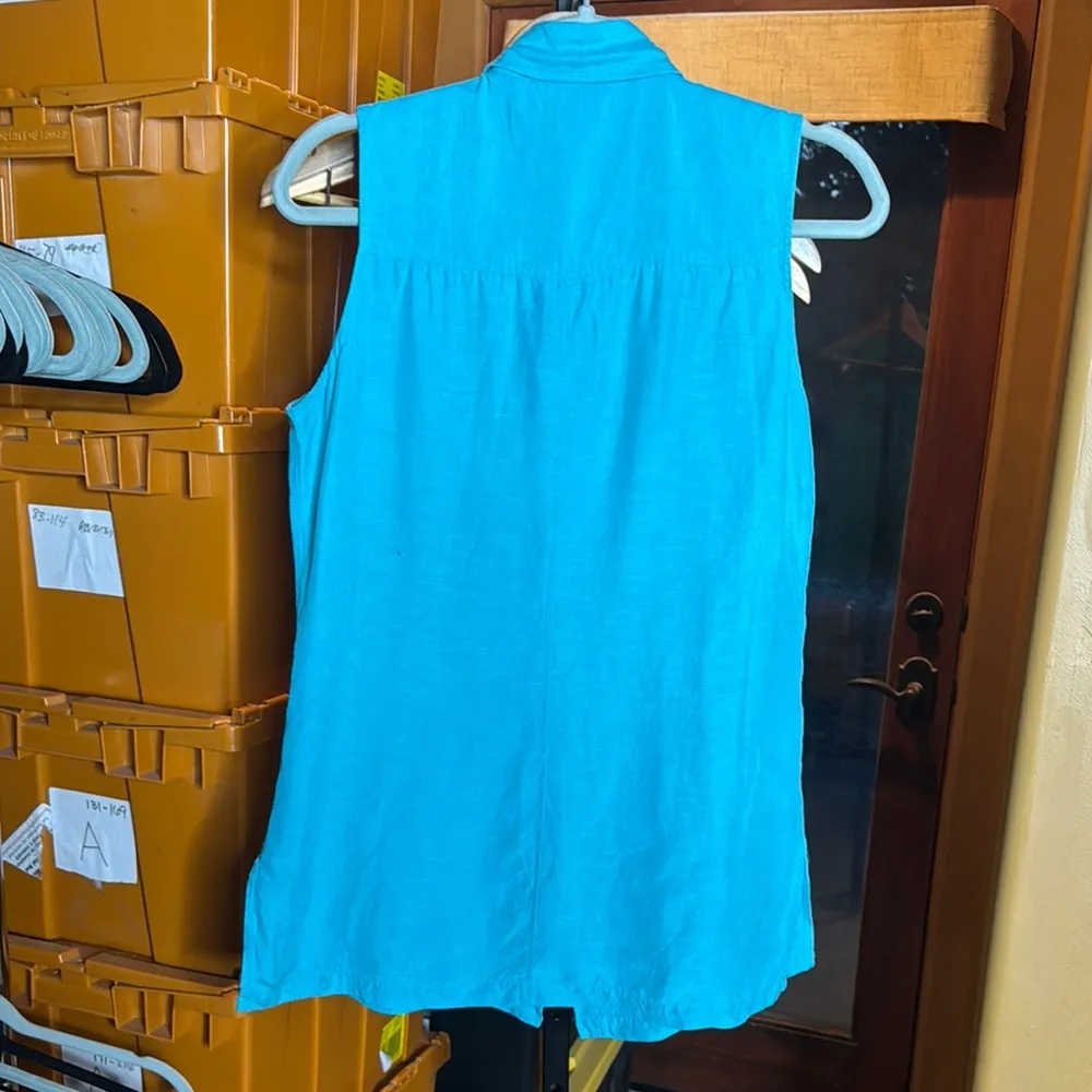 New York & Company Silk Linen Blend Teal Blue Sleeveless Top Size Medium - Image 4