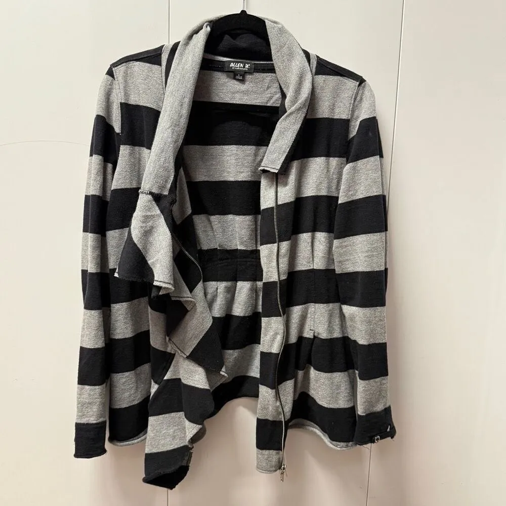 Y2K Allen B Allen Schwartz Women's‎ Drapes Ruffle Front Cardigan Size Large Grey Black - Image 2