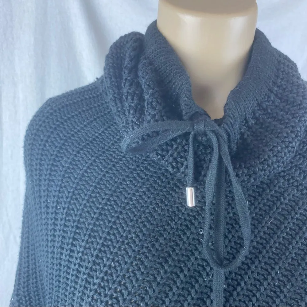 Neiman Marcus Black Chunky Knit Cowl Neck Pancho Cape Oversized Sweater M/L - Image 5