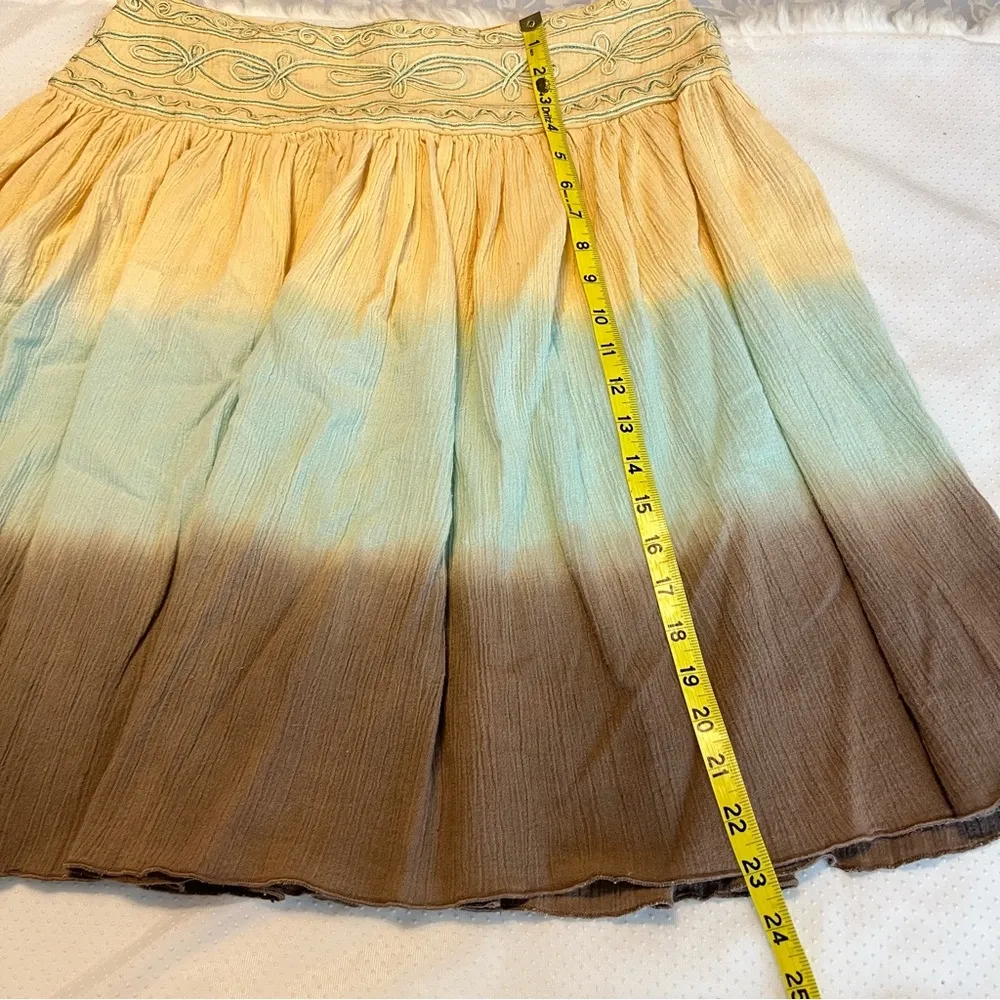 A Line Dip Dye Cotton Muslin Gauze Skirt women’s size 14 Embroidered Festival - Image 10
