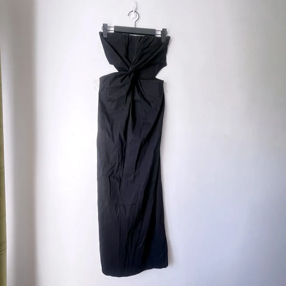 Zara Black Linen Blend Strapless Twist Front Cut Out Midi Dress XS - Image 6