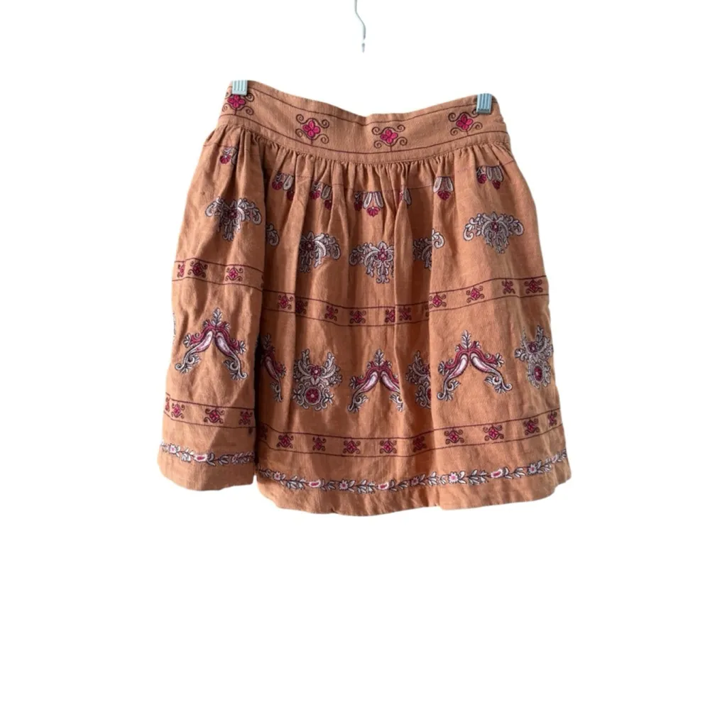 Anthropologie Embroidered Mini Skirt Brown Pink US 10 - Image 11