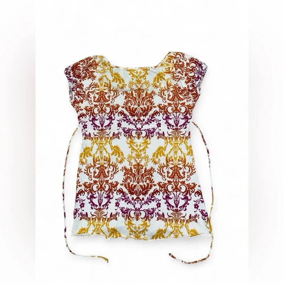 Y2k orange and white paisley patterned babydoll top - Image 5