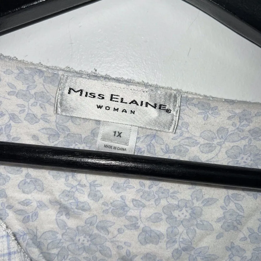 Miss Elaine Womens Zip House Coat Robe Plus 1X White Blue Check Flannel Pockets - Image 3