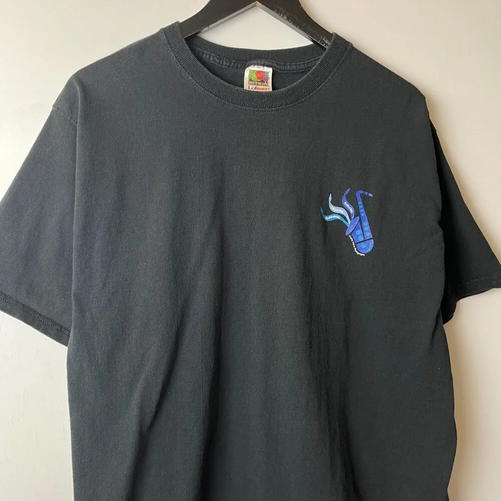 Vintage 90s Jazzing Up Your Business T Shirt Black XL Extra Large Saxophone Logo - Image 16