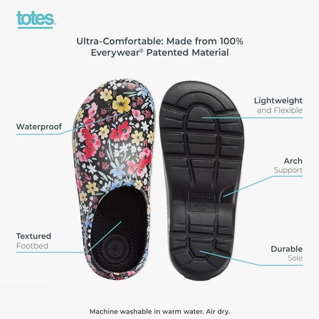 Totes Women's Everywear Bailey Clog Black Garden Floral Size 10 - Image 2