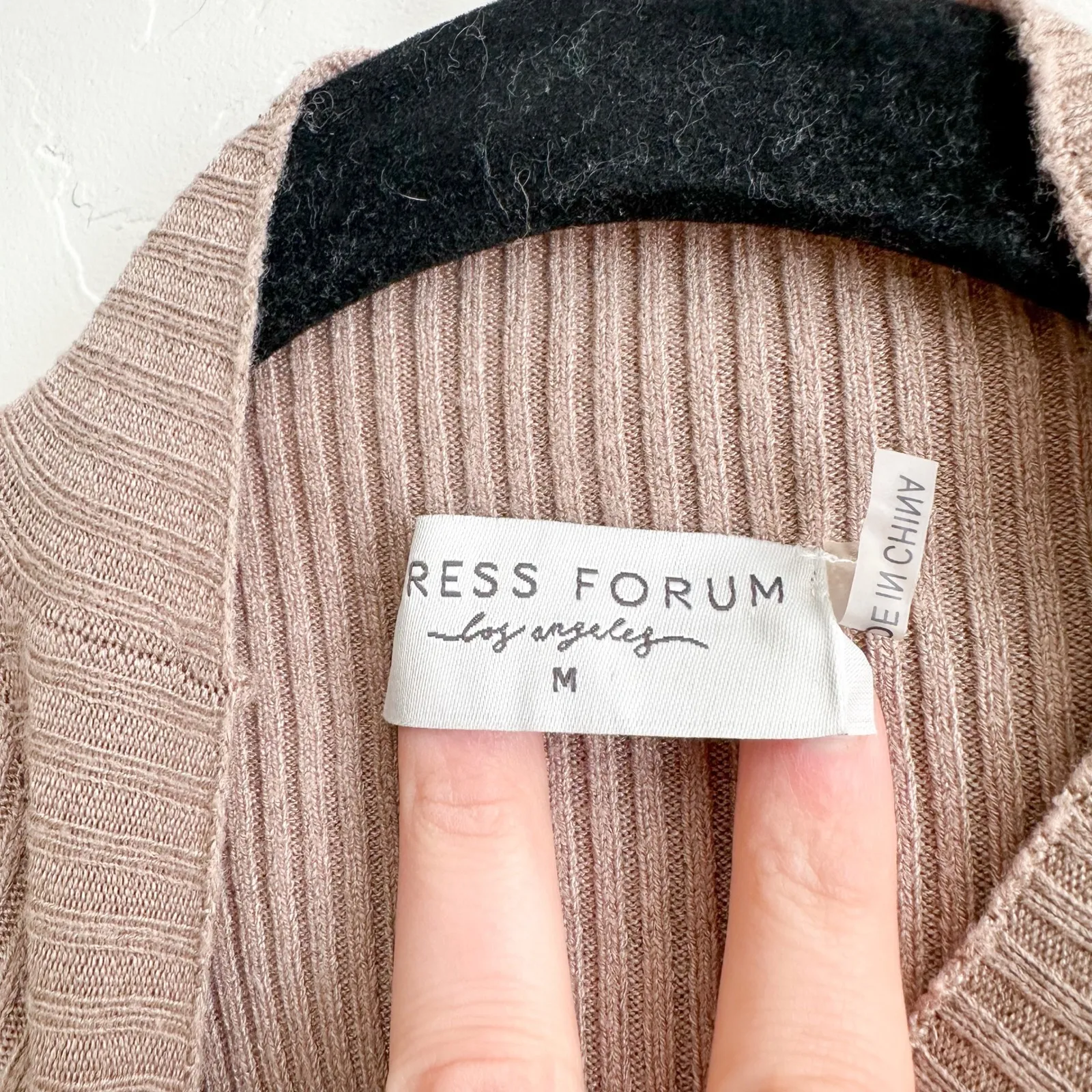 Denim Forum | Aritzia Ribbed Knit Mock Neck Midi Bodycon Dress in Tan Size Med - Image 6