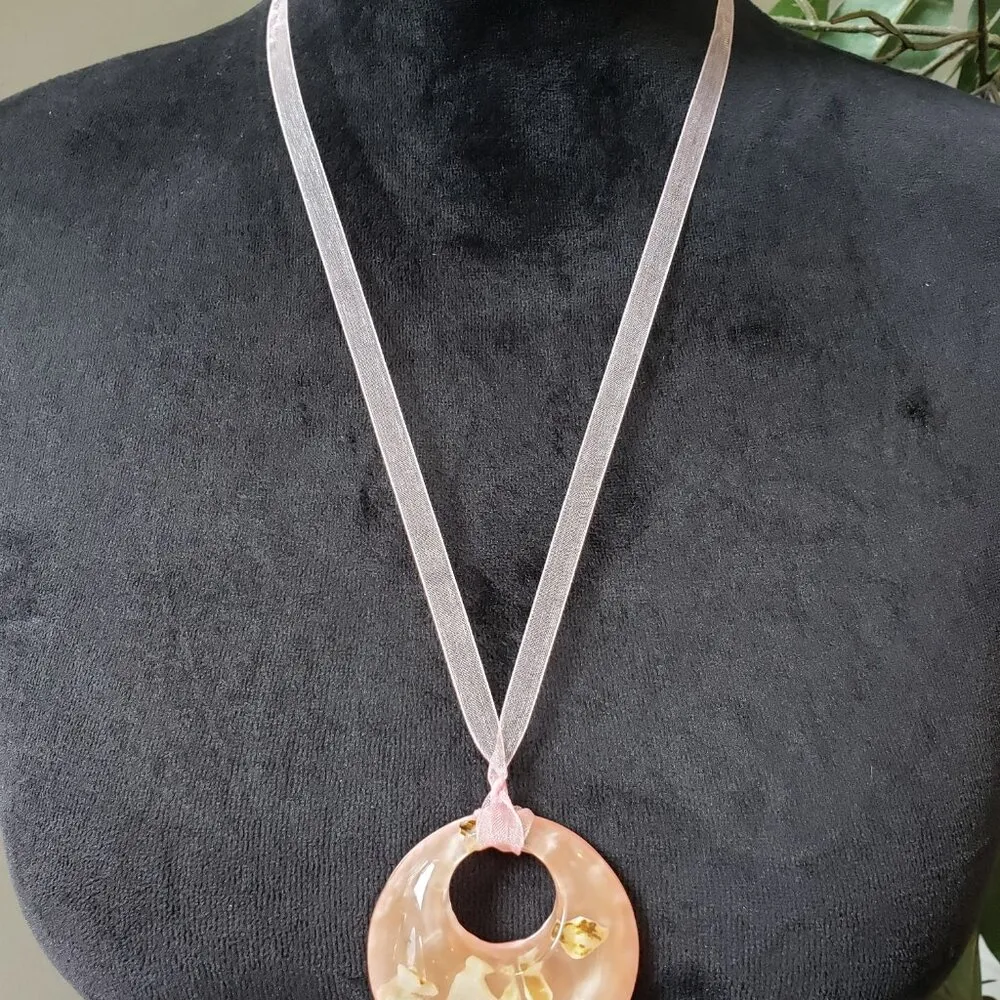 Womens Rose Quartz Donut/Pi Disc Pendants Necklace Jewelry with Lobster Clasp Pink - Image 2