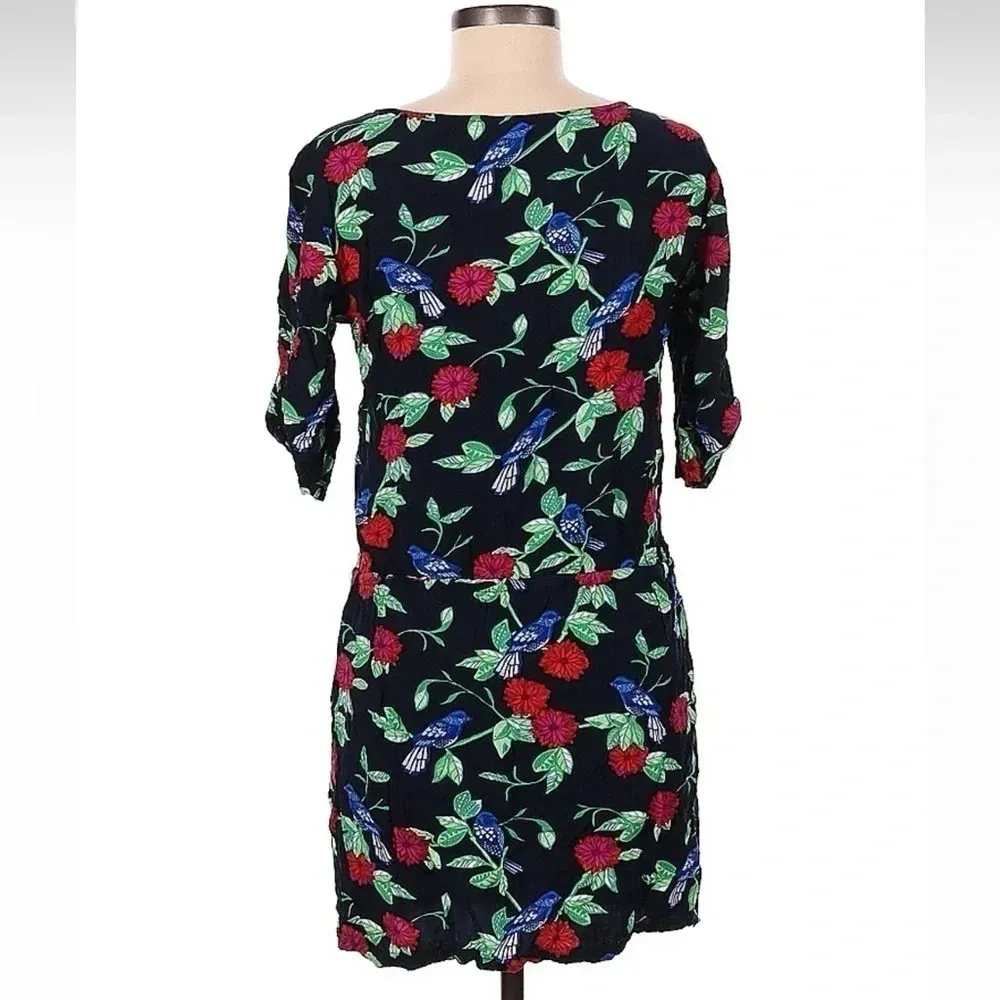 Banana Republic Hawaiian Blue Bird Floral Shift Dress 3/4 Sleeves Size M Medium - Image 2