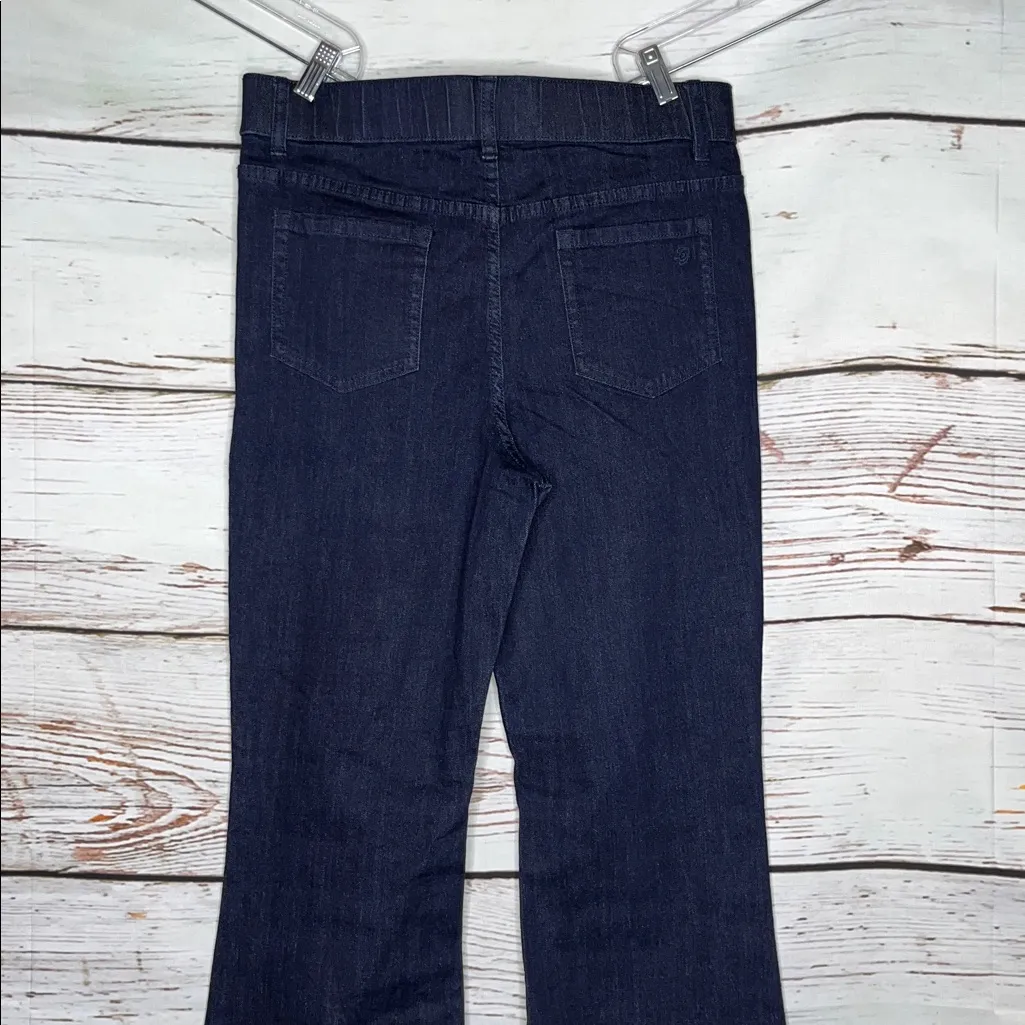 Susan Graver NWT Size 14 Dark Blue Denim Regular Stretch Pull On Flare Jeans - Image 4