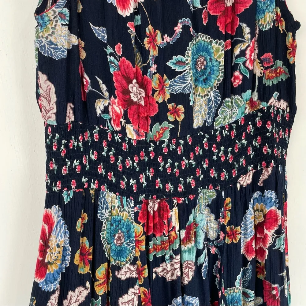 Bila Dress Sleeveless Handkerchief Hem Navy Floral Print Boho Cottagecore Blue - Image 14