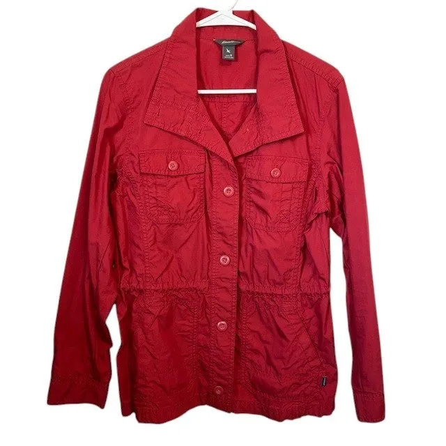 Eddie Bauer Red Cotton Blend‎ Utility Jacket Lightweight Button Up Size M - Image 3