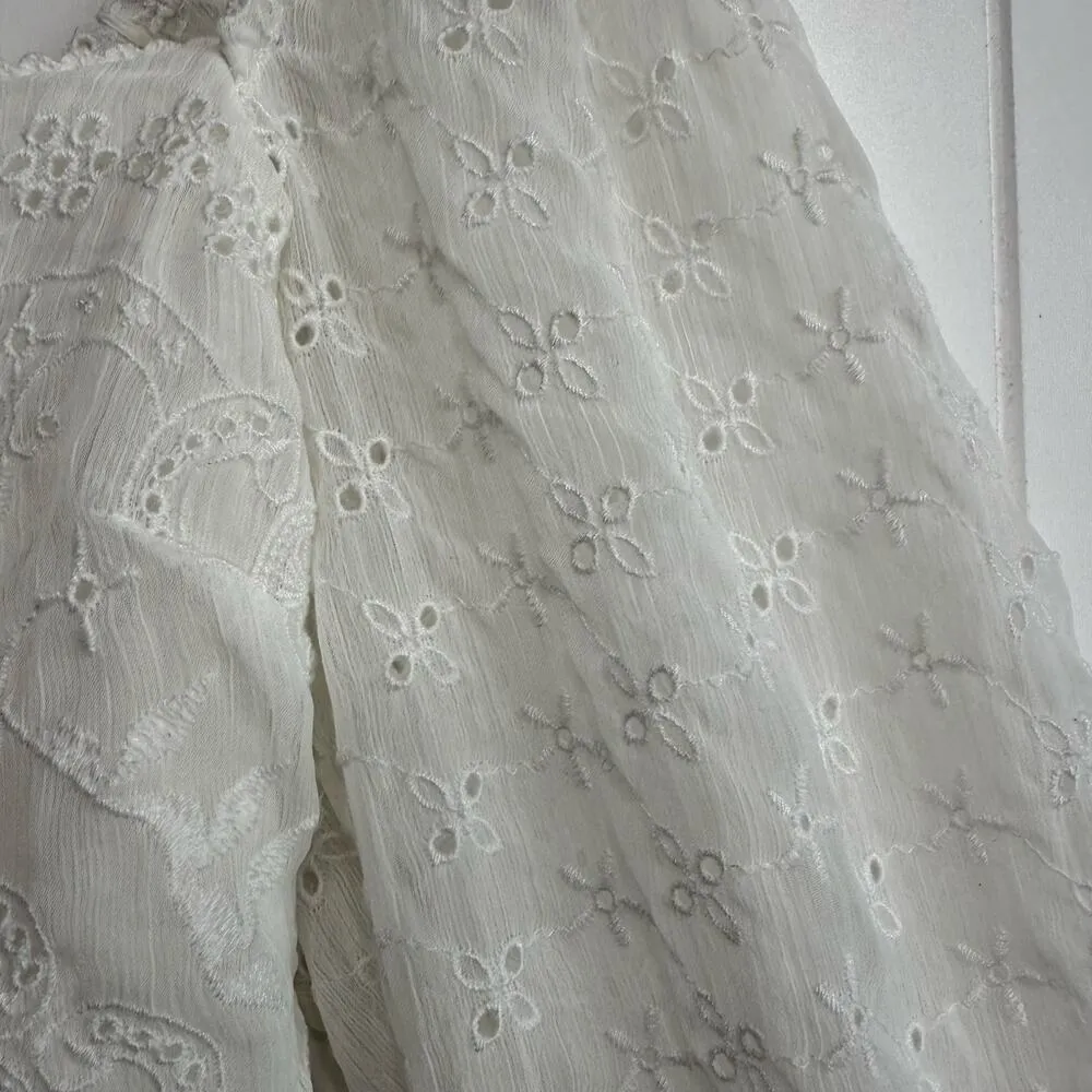 Free People dress floral eyelets pleated smocked boho summer spring Small - Image 3