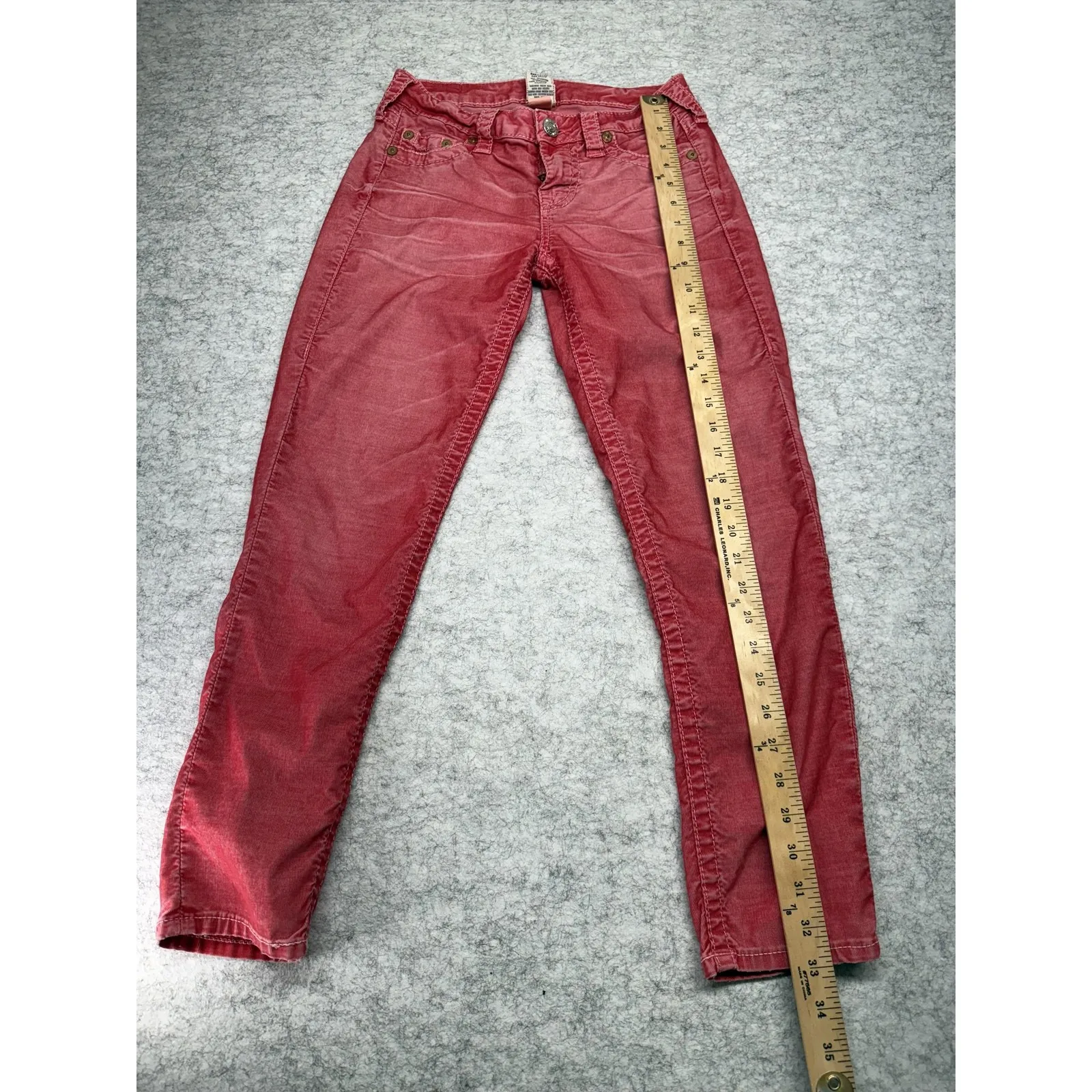 True Religion Jeans Womens 26 Red Corduroy Slim Straight Pants Buddha Brand Logo - Image 5