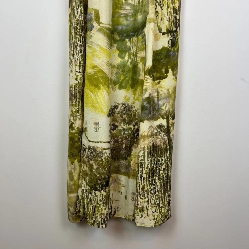 ZARA Green Watercolor Art Print Corset Slip Midi Sun Dress Boning Side Slit XS - Image 9