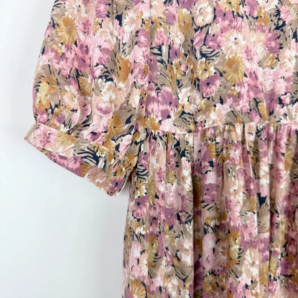 Jocelyn Floral Midi Dress Puff Sleeve Open Back Size XS EUC - Image 6
