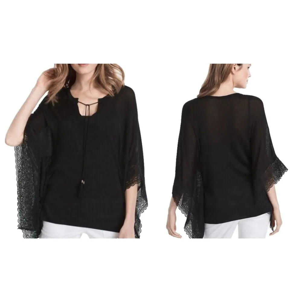 White house black market women V neck pullover sweater butterfly poncho size S - Image 2