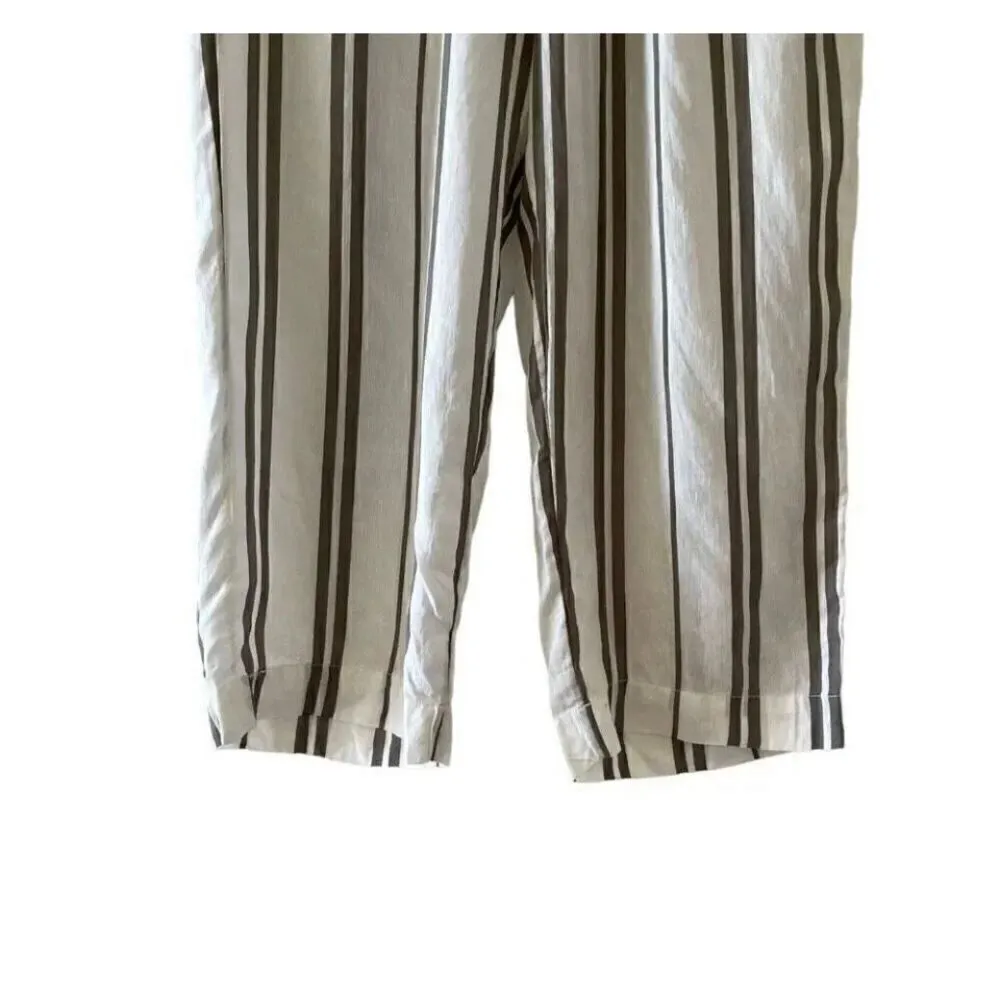 H & M Logg Linen Blend White Striped Culottes Ankle Length Pants  SZ 8 # 1519 - Image 4