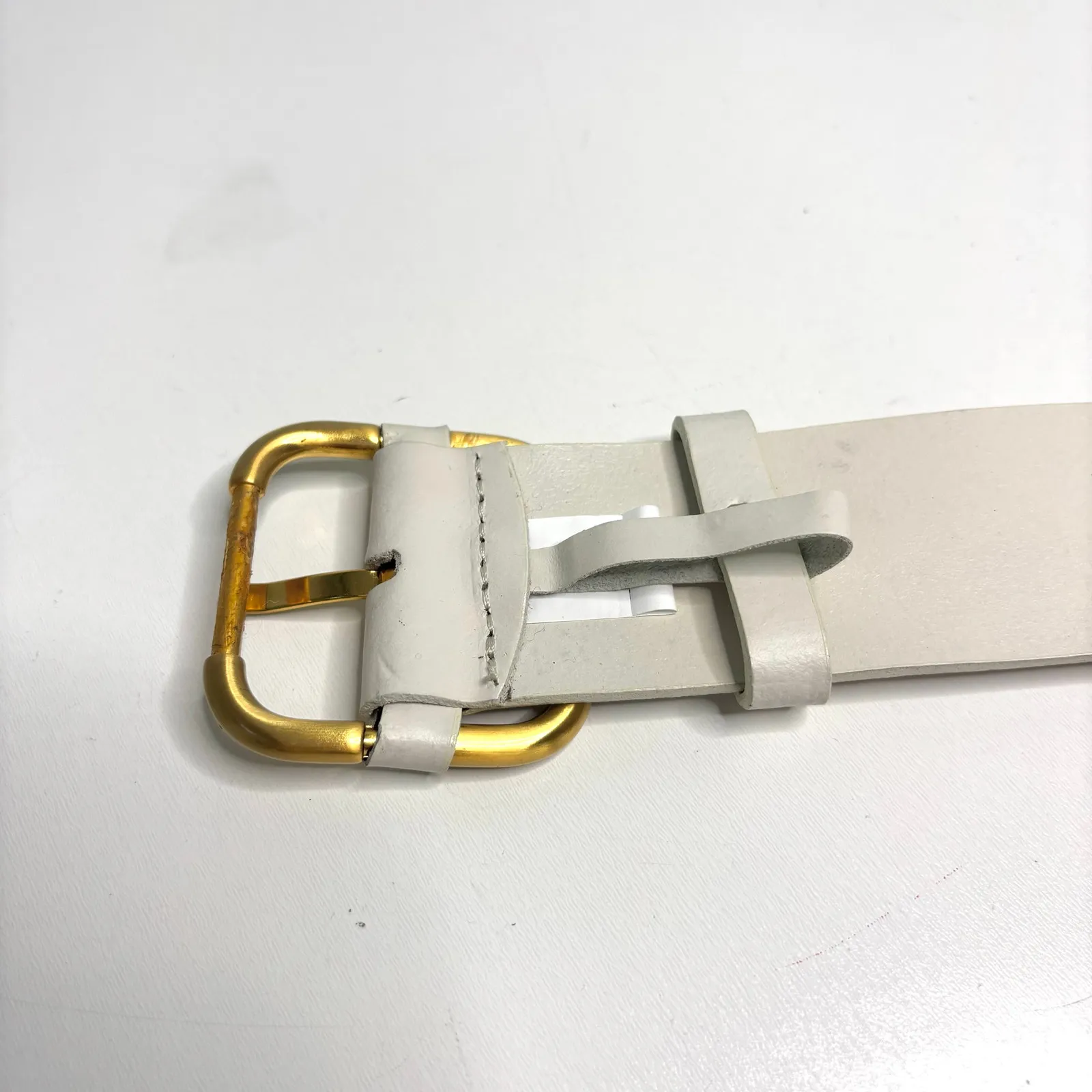 Banana Republic Wide Cream Leather Belt Gold Tone Buckle S - Image 8