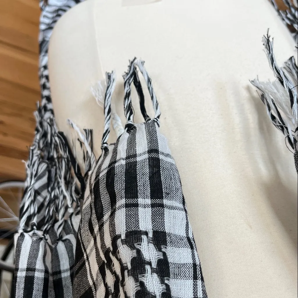 Black White Checkerboard Fringe Fashion Scarf Shawl New - Image 6